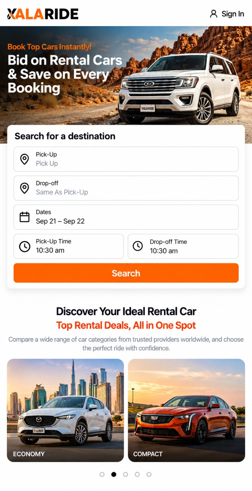 YalaRide mobile website